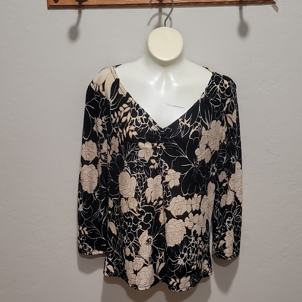 Floral Black and Cream Women's Top